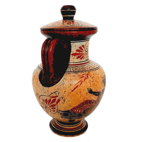 Greek Vase,Amphora with lid 19,5cm,God Poseidon with Goddess Hera - ifigeneiaceramics
