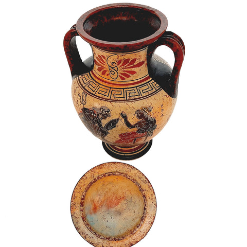 Greek Vase,Amphora with lid 19,5cm,God Poseidon with Goddess Hera - ifigeneiaceramics