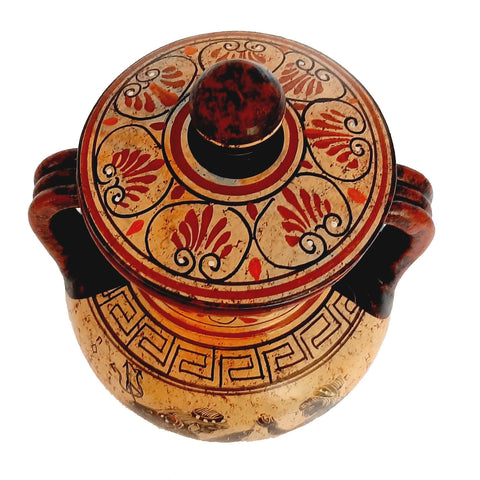 Greek Vase,Amphora with lid 19,5cm,God Poseidon with Goddess Hera - ifigeneiaceramics