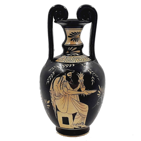 Greek White figure Amphora,Pot 24cm,Achilles and God Zeus