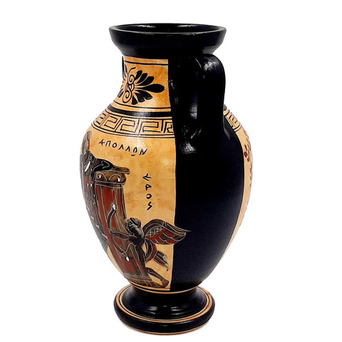 Greek amphora 22cm Black  figure  ,shows God  Apollo with Goddess Aphrodite and Goddess Athena - ifigeneiaceramics