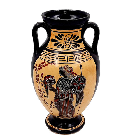 Greek amphora 22cm Black  figure  ,shows God  Apollo with Goddess Aphrodite and Goddess Athena - ifigeneiaceramics