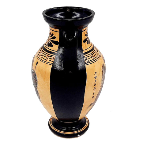 Greek amphora 22cm Black  figure  ,shows God  Apollo with Goddess Aphrodite and Goddess Athena - ifigeneiaceramics