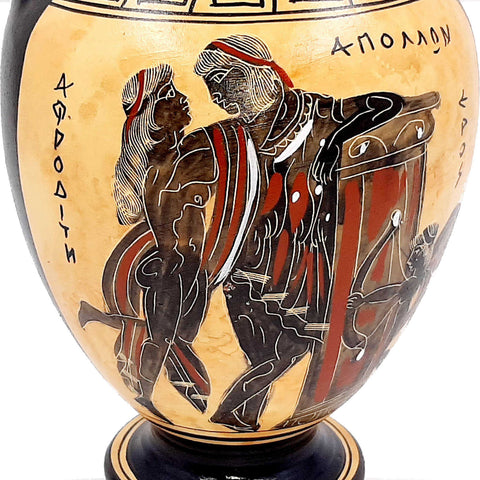 Greek amphora 22cm Black  figure  ,shows God  Apollo with Goddess Aphrodite and Goddess Athena - ifigeneiaceramics