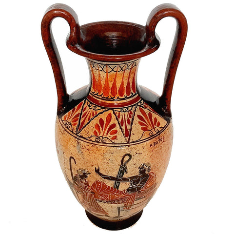 Multicoloured Greek Pottery Amphora Vase 30cm,Oedipus and  Sphinx - ifigeneiaceramics