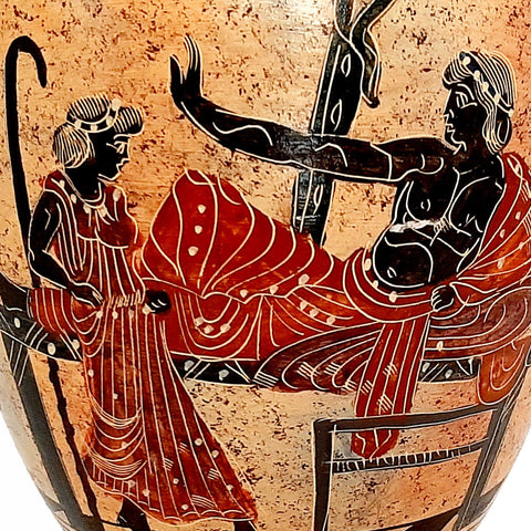 Multicoloured Greek Pottery Amphora Vase 30cm,Oedipus and  Sphinx - ifigeneiaceramics
