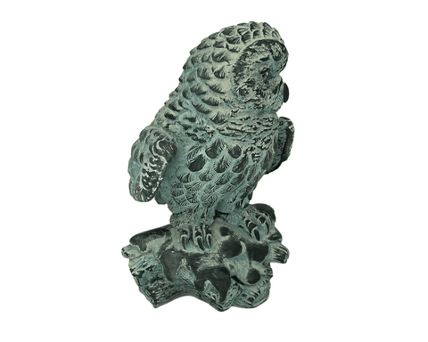 Owl on woods Statue with Green Patina ,Plaster Sculpture Cast 16,5cm