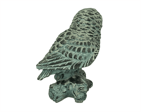 Owl on woods Statue with Green Patina ,Plaster Sculpture Cast 16,5cm