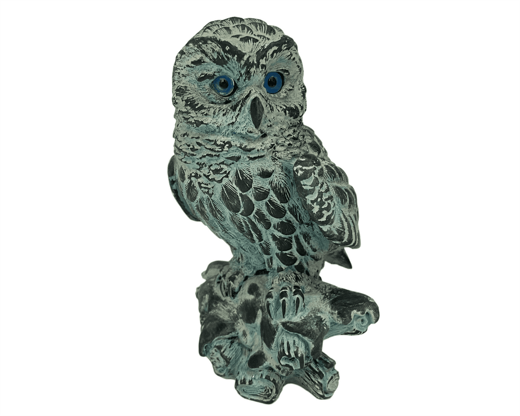 Owl on woods Statue with Green Patina ,Plaster Sculpture Cast 16,5cm