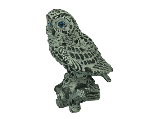 Owl on woods Statue with Green Patina ,Plaster Sculpture Cast 16,5cm