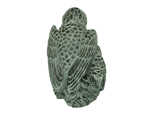 Owl with her baby Statue,Green Patina ,Plaster Sculpture 17cm