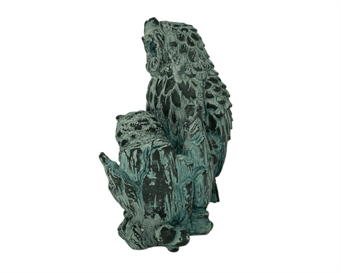 Owl with her child Statue,Green Patina ,Plaster Sculpture Cast 17cm