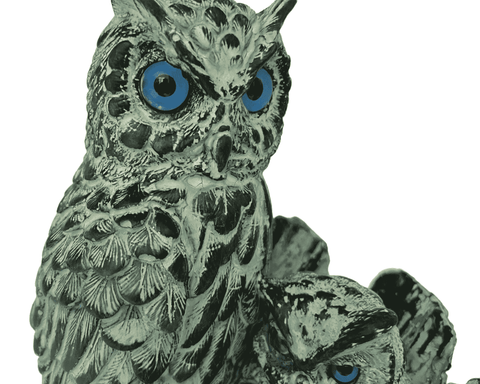 Owl with her child Statue,Green Patina ,Plaster Sculpture Cast 17cm