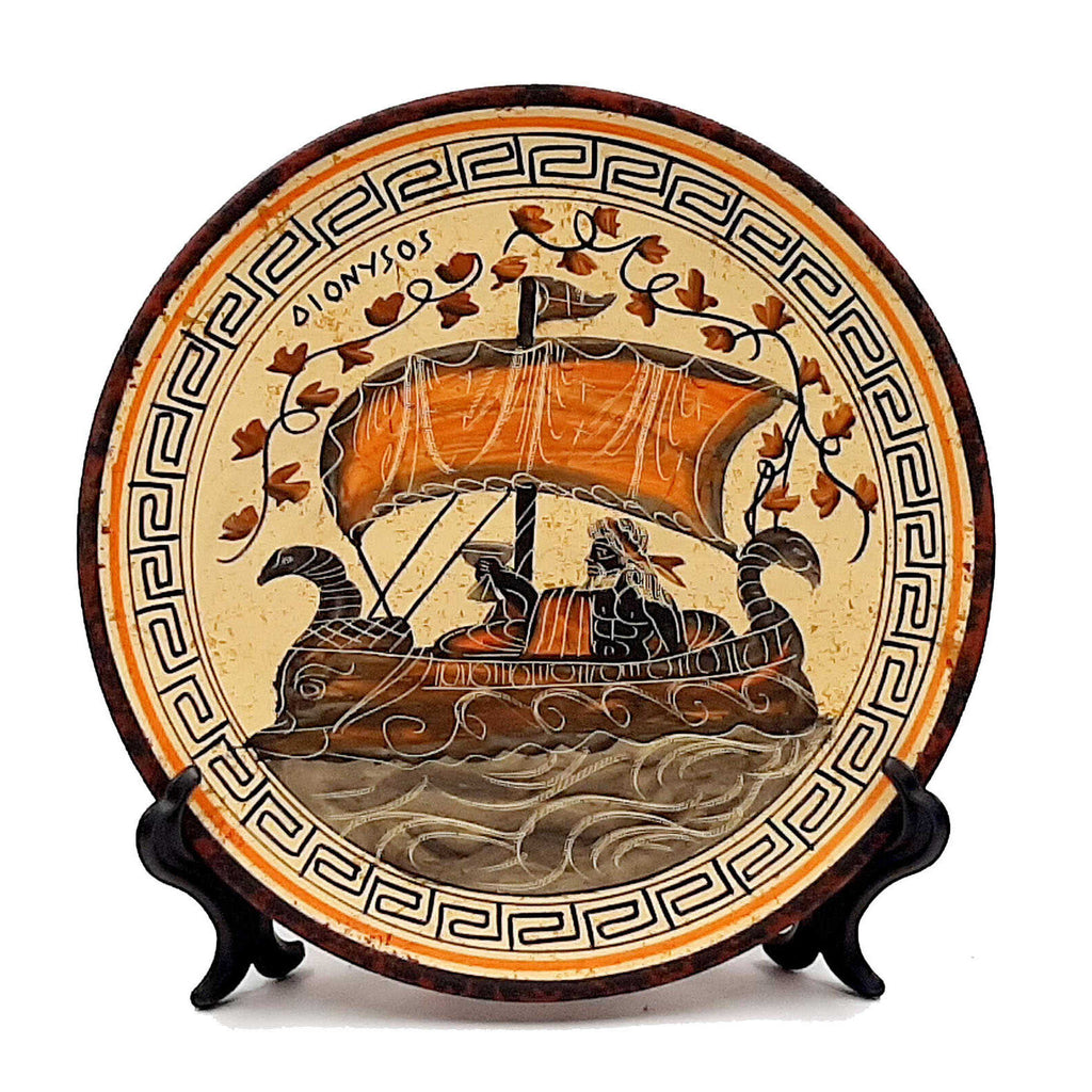Plate 20cm,Ancient Greek pottery,Shows God Dionysus on Ship - ifigeneiaceramics