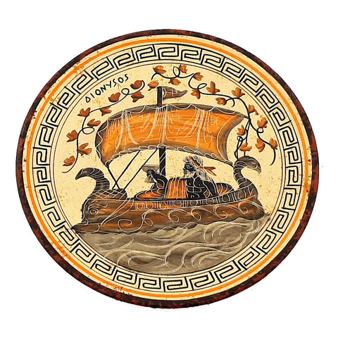 Plate 20cm,Ancient Greek pottery,Shows God Dionysus on Ship - ifigeneiaceramics
