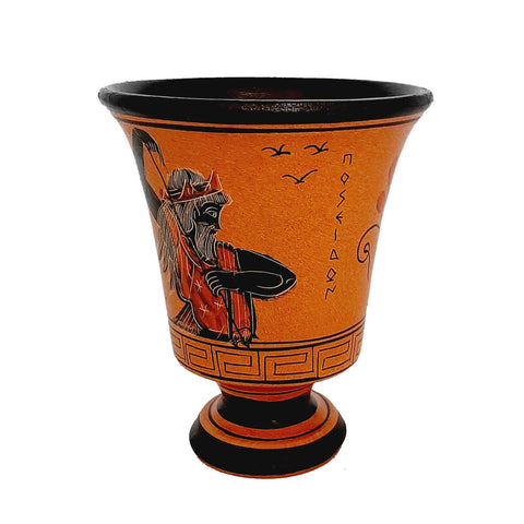Pythagorean cup,Greedy Cup 11cm,Orange background shows God Poseidon - ifigeneiaceramics