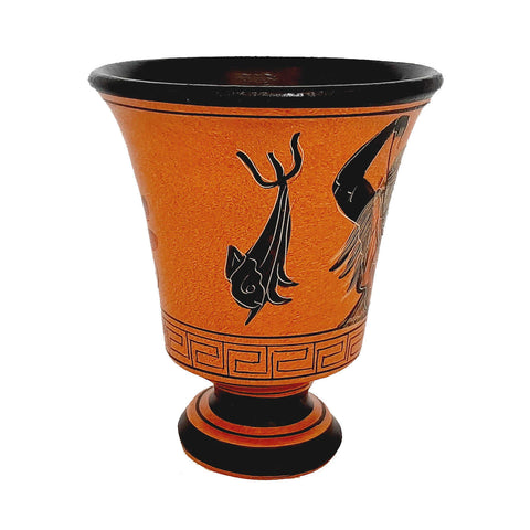 Pythagorean cup,Greedy Cup 11cm,Orange background shows God Poseidon - ifigeneiaceramics