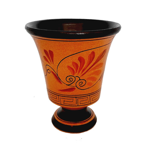 Pythagorean cup,Greedy Cup 11cm,Orange painting, shows Goddess Artemis - ifigeneiaceramics