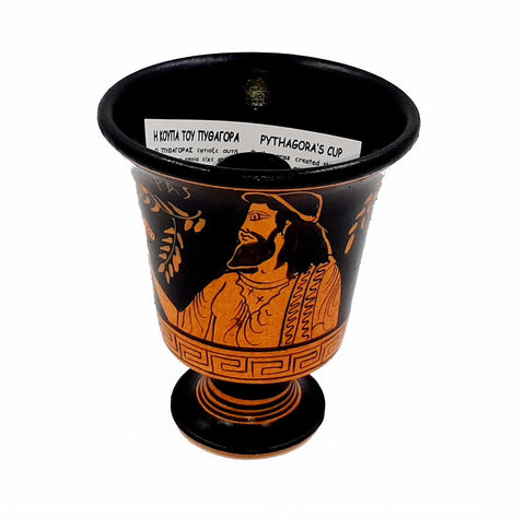 Pythagorean cup,Greedy Cup 11cm,Red Figure painting,Shows Pythagoras - ifigeneiaceramics