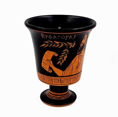 Pythagorean cup,Greedy Cup 11cm,Red Figure painting,Shows Pythagoras - ifigeneiaceramics
