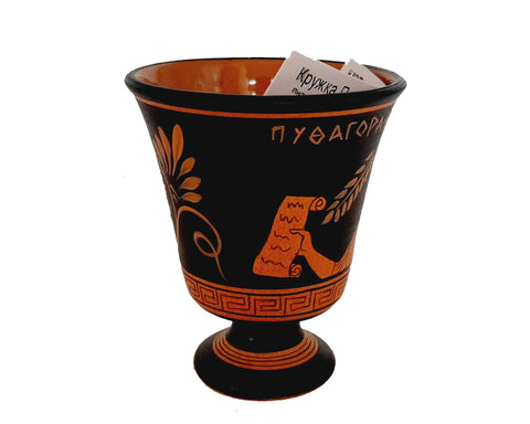 Pythagorean cup,Greedy Cup glazed 11cm,Red Figure Pottery,Shows Pythagoras