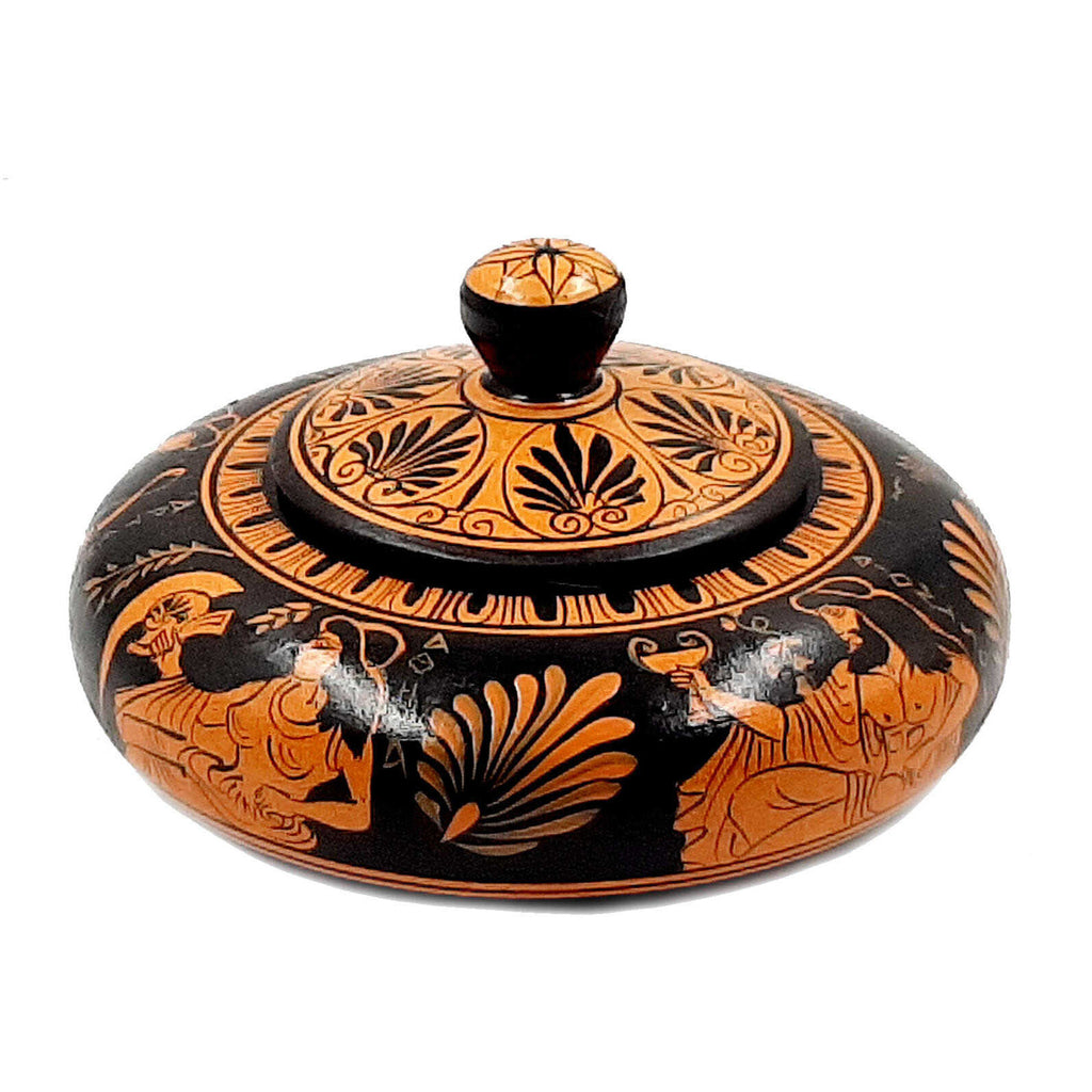 Pyxis 14cm,Greek Ceramic Red Figure Pottery,Olympian Gods - ifigeneiaceramics