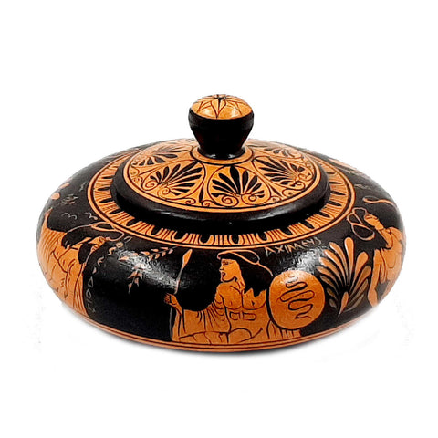 Pyxis 14cm,Greek Ceramic Red Figure Pottery,Olympian Gods - ifigeneiaceramics