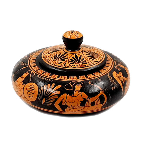 Pyxis 14cm,Greek Ceramic Red Figure Pottery,Olympian Gods - ifigeneiaceramics
