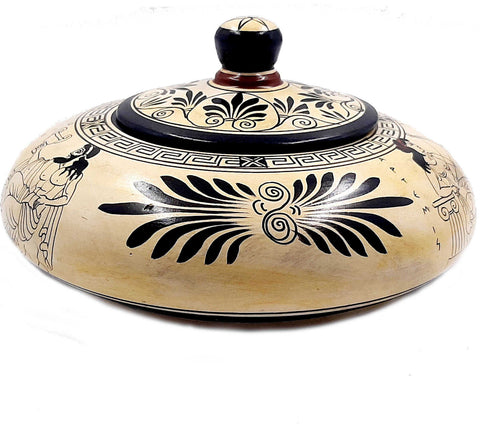 Pyxis 19cm ,Attic white Ground Pottery,shows Olympian Gods of Greek Mythology - ifigeneiaceramics