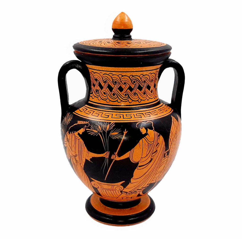 Red Figure Vase,Amphora 19,5cm, shows Goddess Demeter and Triptolemus - ifigeneiaceramics