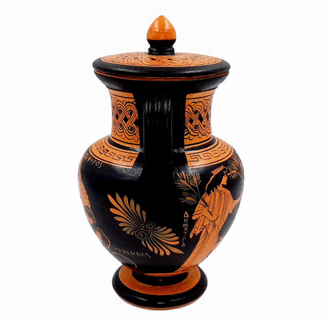 Red Figure Vase,Amphora 19,5cm, shows Goddess Demeter and Triptolemus - ifigeneiaceramics