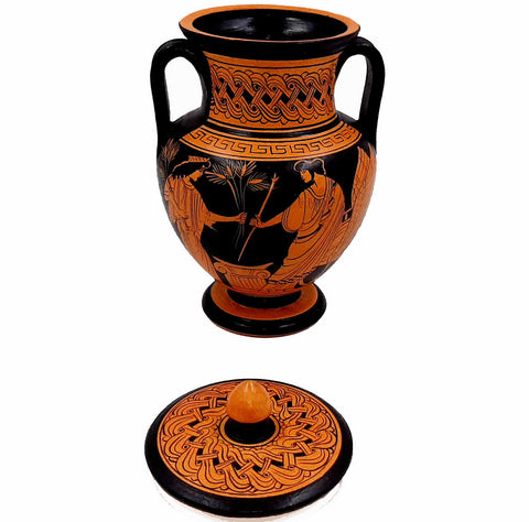 Red Figure Vase,Amphora 19,5cm, shows Goddess Demeter and Triptolemus - ifigeneiaceramics