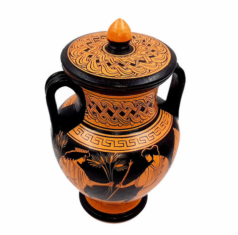 Red Figure Vase,Amphora 19,5cm, shows Goddess Demeter and Triptolemus - ifigeneiaceramics