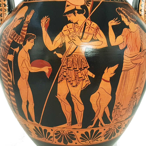 Red Figure Pottery,Museum Replica Amphora, Warrior leaving home - ifigeneiaceramics