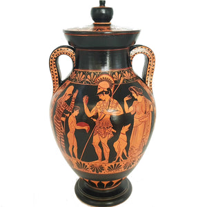 Red Figure Pottery,Museum Replica Amphora, Warrior leaving home - ifigeneiaceramics