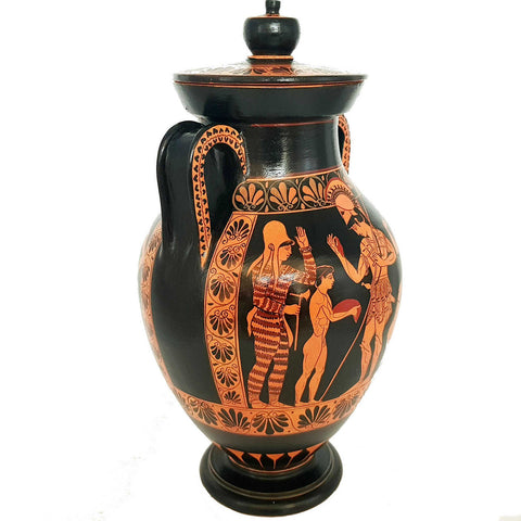 Red Figure Pottery,Museum Replica Amphora, Warrior leaving home - ifigeneiaceramics