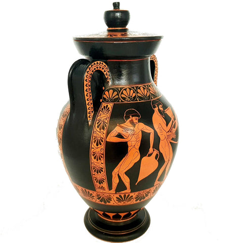 Red Figure Pottery,Museum Replica Amphora, Warrior leaving home - ifigeneiaceramics