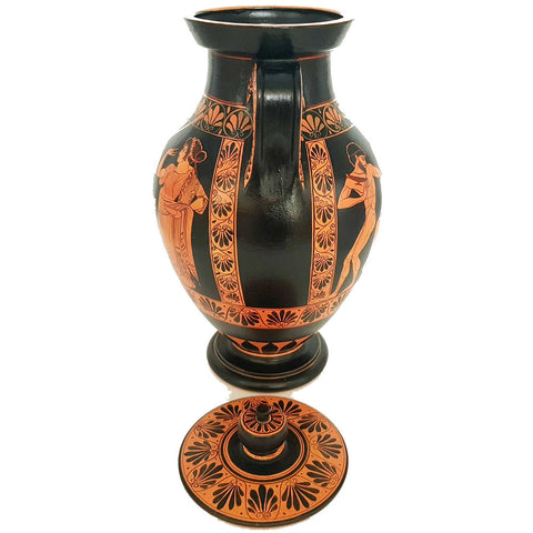 Red Figure Pottery,Museum Replica Amphora, Warrior leaving home - ifigeneiaceramics