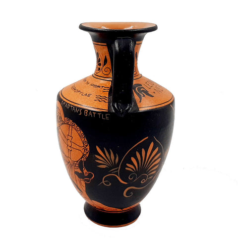 Red Figure Pottery Amphora 17cm Glazed,Leonidas in the battle - ifigeneiaceramics
