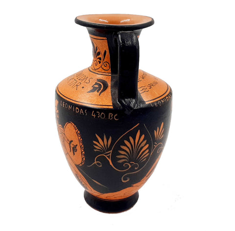 Red Figure Pottery Amphora 17cm Glazed,Leonidas in the battle - ifigeneiaceramics