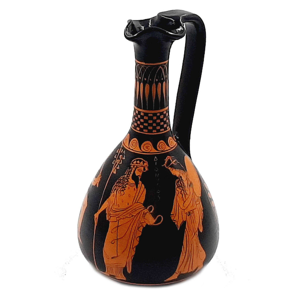 Red Figure Pottery Lagynos Jar 26,5cm,God Dionysus and Satyr - ifigeneiaceramics