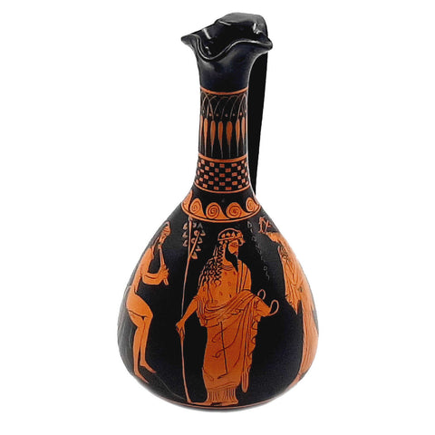 Red Figure Pottery Lagynos Jar 26,5cm,God Dionysus and Satyr - ifigeneiaceramics