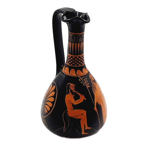 Red Figure Pottery Lagynos Jar 26,5cm,God Dionysus and Satyr - ifigeneiaceramics