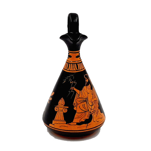 Red Figure Vase 13cm,Lagynos,shows God Zeus - ifigeneiaceramics