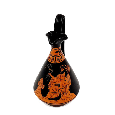 Red Figure Vase 13cm,Lagynos,shows God Zeus - ifigeneiaceramics