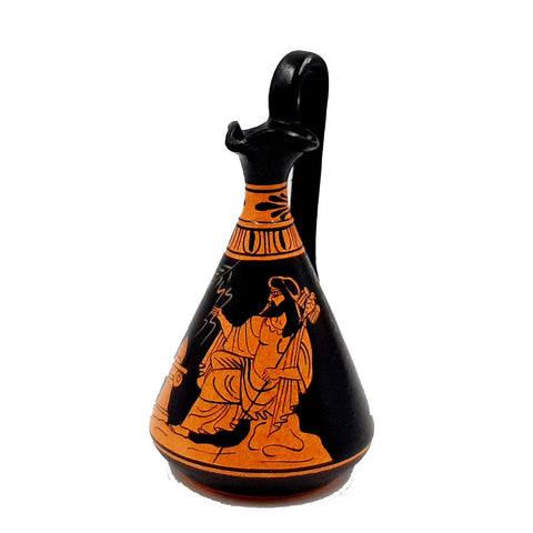 Red Figure Vase 13cm,Lagynos,shows God Zeus - ifigeneiaceramics