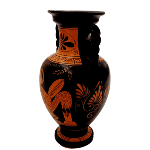 Red figure Amphora 22cm , shows Chiron and Achilles. - ifigeneiaceramics