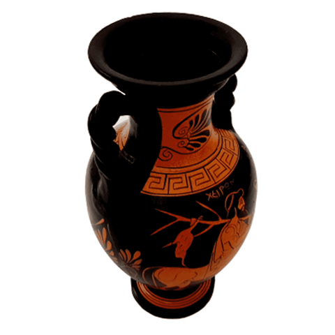 Red figure Amphora 22cm , shows Chiron and Achilles. - ifigeneiaceramics