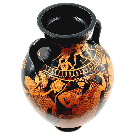 Red figure Panathenaic Amphora 31cm,God Dionysus with Manaed and Satyrs - ifigeneiaceramics