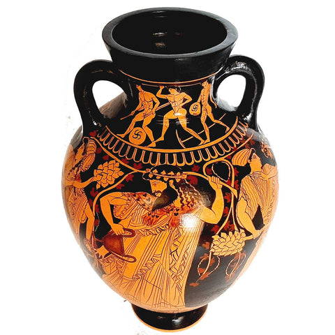 Red figure Panathenaic Amphora 31cm,God Dionysus with Manaed and Satyrs - ifigeneiaceramics